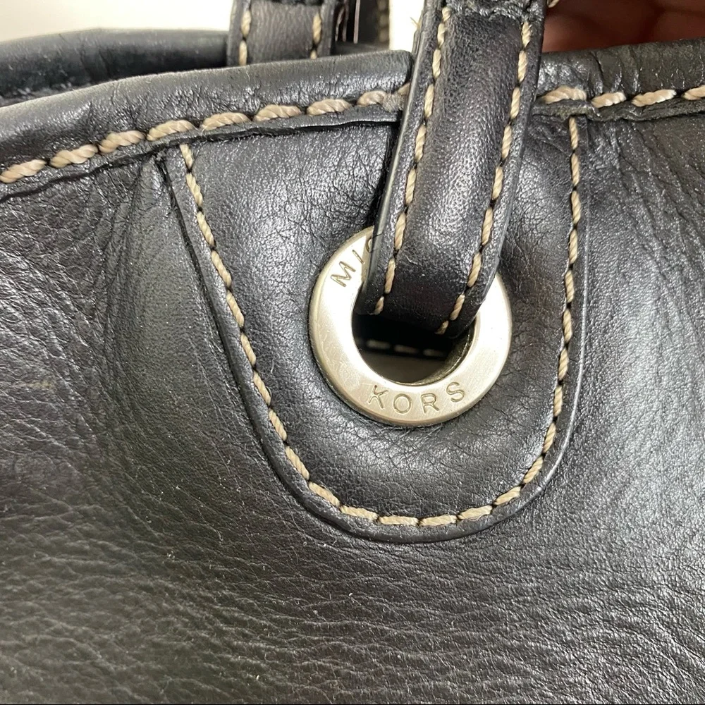 Michael Kors Black Leather Tote with Contrast Stitching